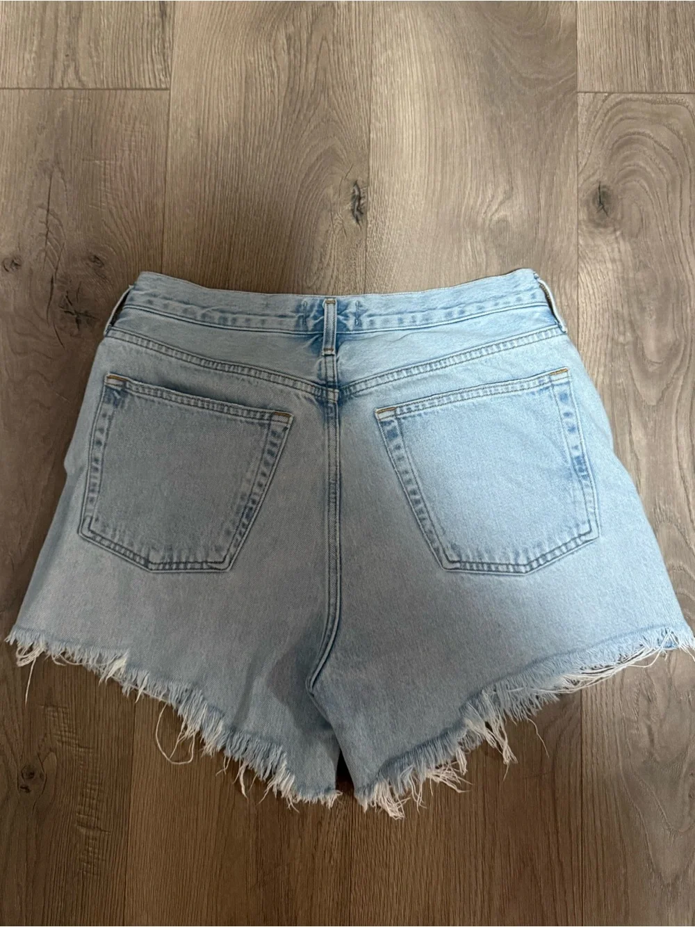 Agolde Light Wash Distressed Parker Long Denim Shorts Size 29